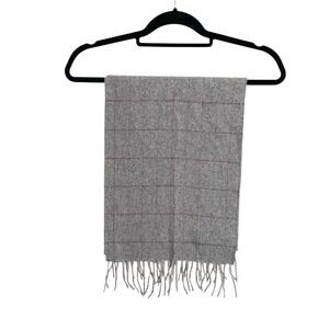 Men's Grey Checkered Herringbone 100% Wool Winter Scarf 12"x62" Made In‎ Italy